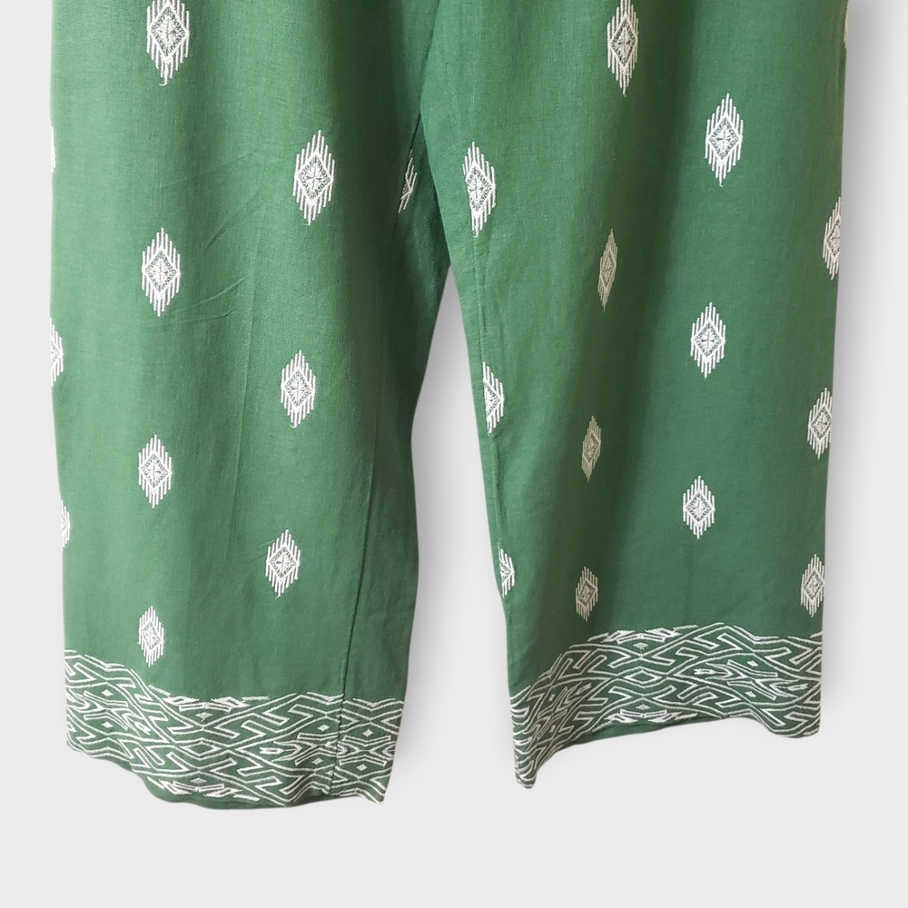 NWT Soft Surroundings Green Embroidered Linen Blend Wide Leg Crop Pants Small - Picture 3 of 12